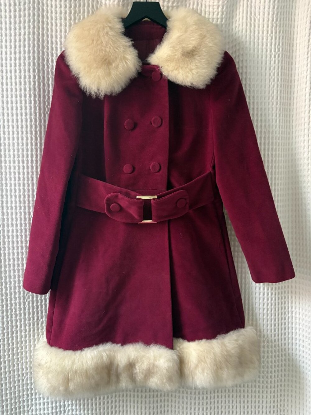 Vtg Country Pacer union made penny lane velvet shearling belted '70s womens coat